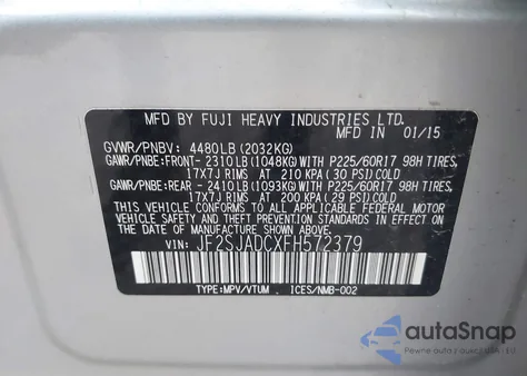 2015 Subaru Forester 2.5I Premium из США, поврежденный, VIN JF2SJADCXFH572379